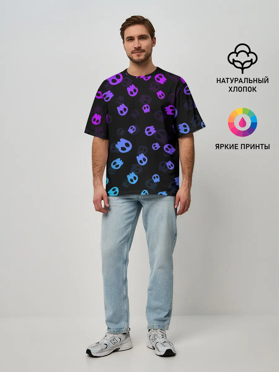 Мужская футболка оверсайз / НЕОНОВЫЕ ЧЕРЕПА
