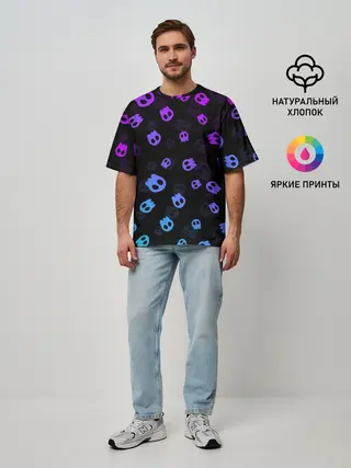 Мужская футболка оверсайз / НЕОНОВЫЕ ЧЕРЕПА
