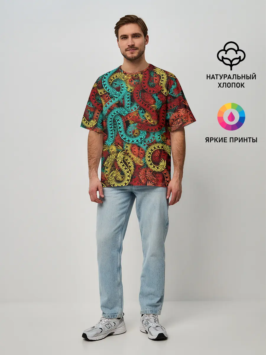 Мужская футболка оверсайз / Кетцалькоатли