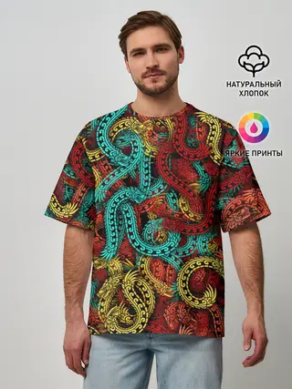 Мужская футболка оверсайз / Кетцалькоатли