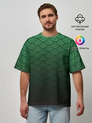 Мужская футболка оверсайз / Узор зеленая чешуя дракон