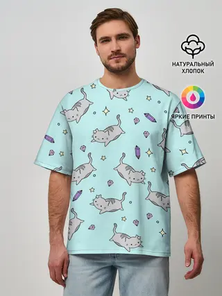 Мужская футболка оверсайз / Кавайные котики