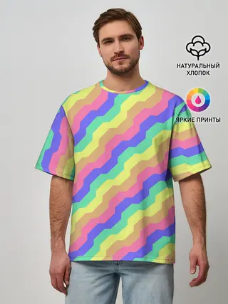 Мужская футболка оверсайз / Радужные волны