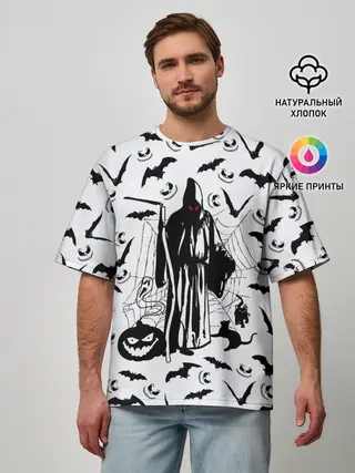 Мужская футболка оверсайз / Хэллоуин, Grim Reaper