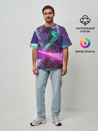 Мужская футболка оверсайз / Неоновый Самурай