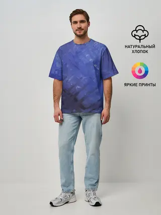 Мужская футболка оверсайз / Синие акварельные мазки