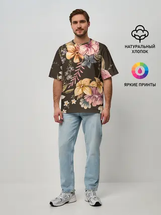 Мужская футболка оверсайз / цветы