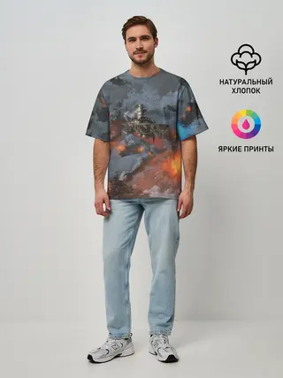 Мужская футболка оверсайз / Стимпанк бой | Steampunk Ship