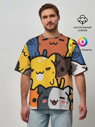 Мужская футболка оверсайз / КОТЕЙКИ