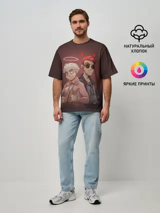 Мужская футболка оверсайз / Азирафель и Кроули