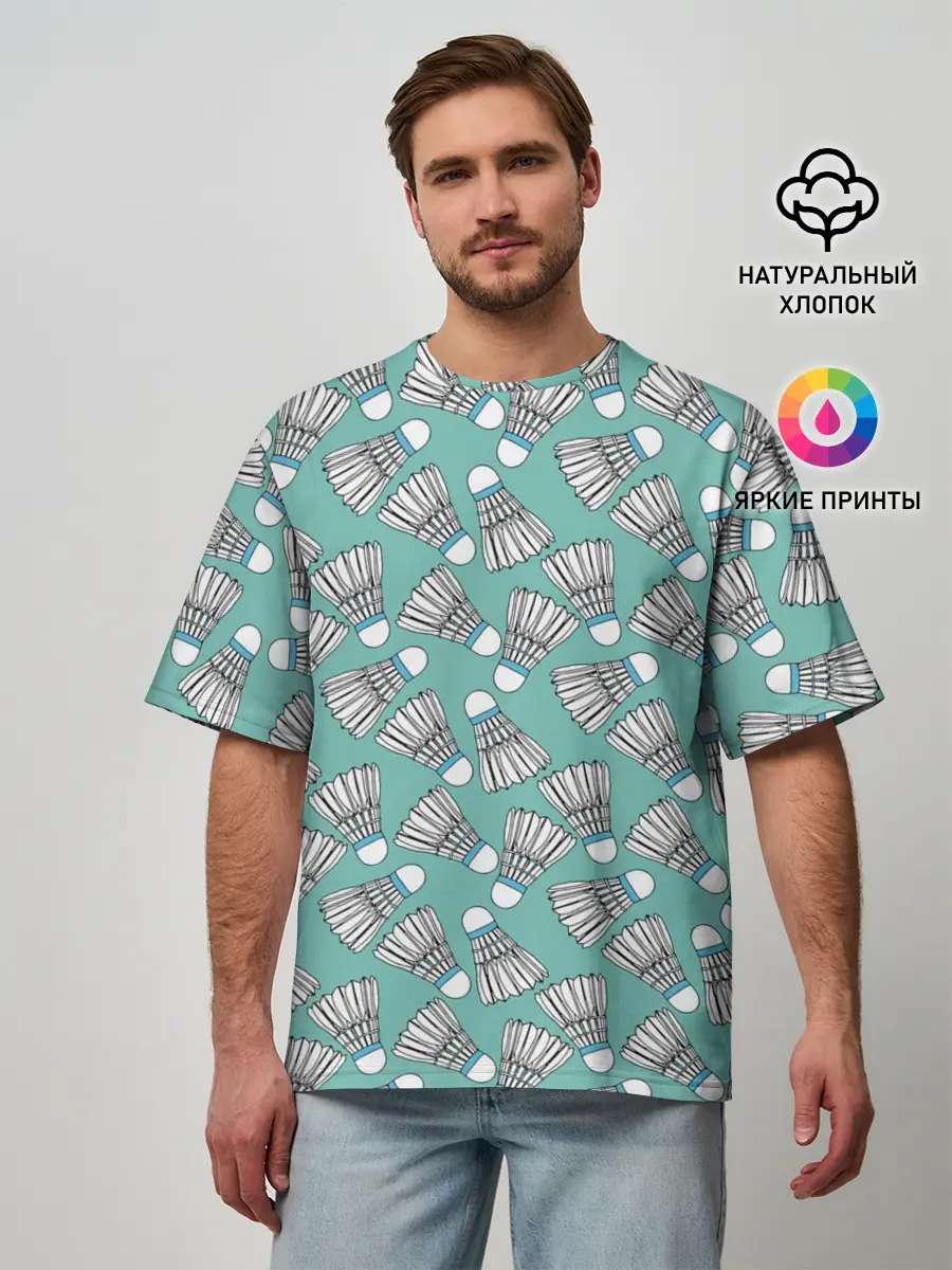 Мужская футболка оверсайз / Воланы на ментоловом
