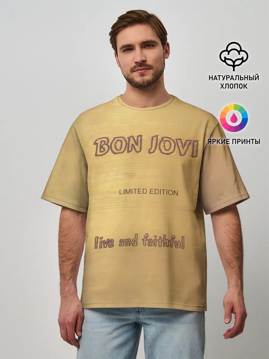 Мужская футболка оверсайз / Live and Faithful - Bon Jovi