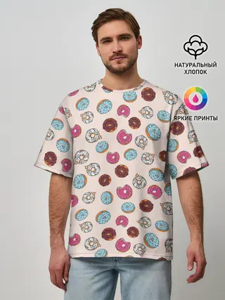Мужская футболка оверсайз / Пончики донаты паттерн