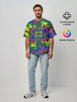 Мужская футболка оверсайз / НЕОНОВЫЙ ЦВЕТОК