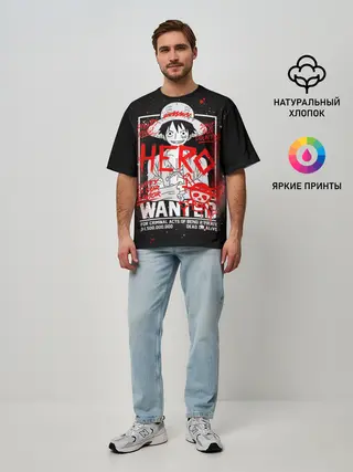 Мужская футболка оверсайз / One Piece: Разыскивается Манки Д Лаффи