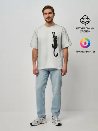 Мужская футболка оверсайз / Испуганный кот