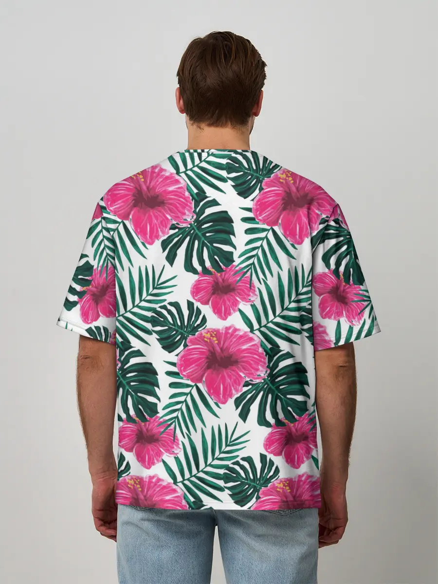 Мужская футболка оверсайз / Гавайский гибискус