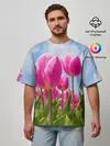 Мужская футболка оверсайз / Розовые тюльпаны