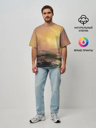 Мужская футболка оверсайз / Шторм в море девятый вал