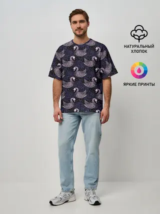 Мужская футболка оверсайз / Лебеди из бисера