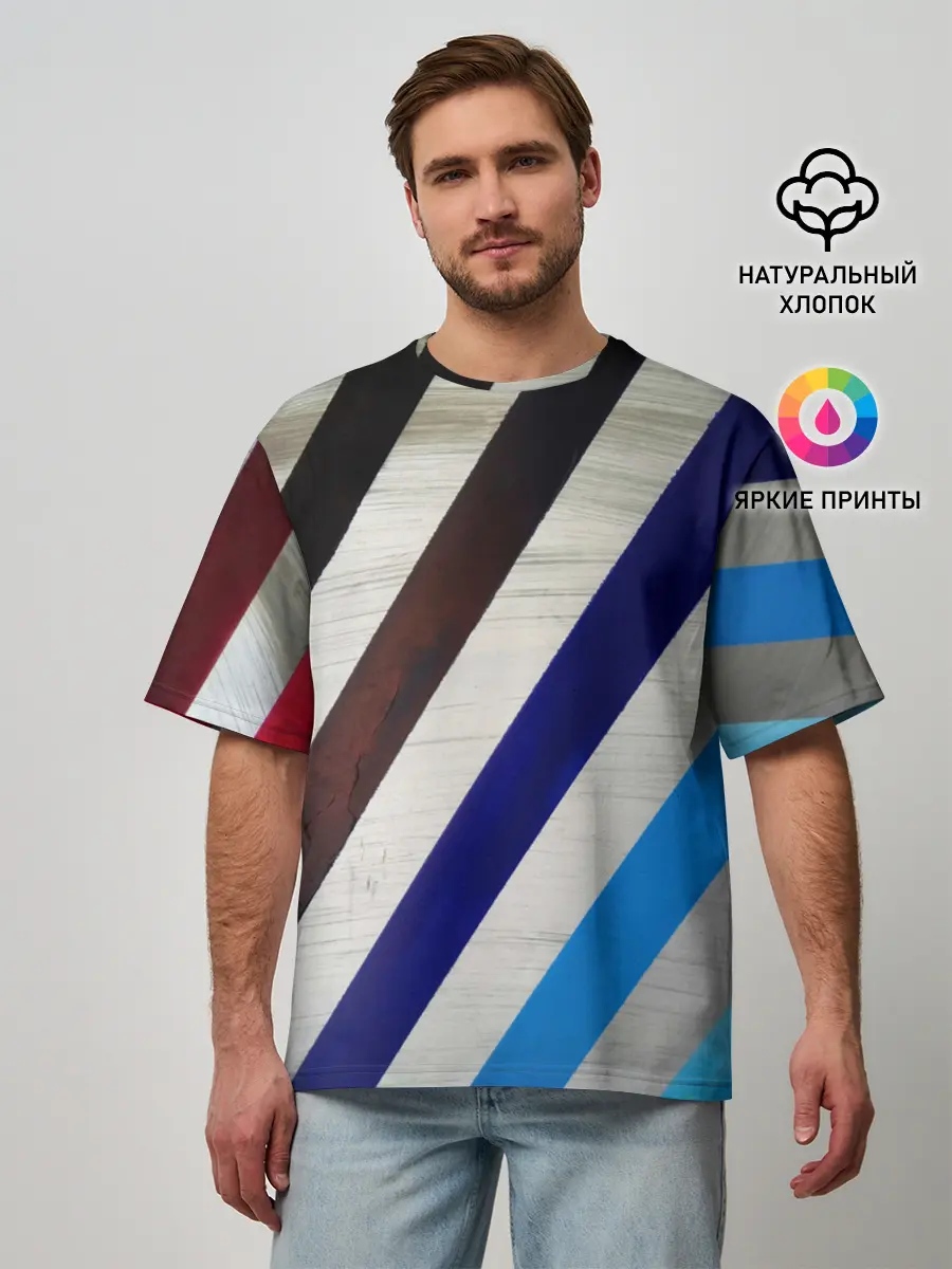 Мужская футболка оверсайз / Косые линии полосы крупные