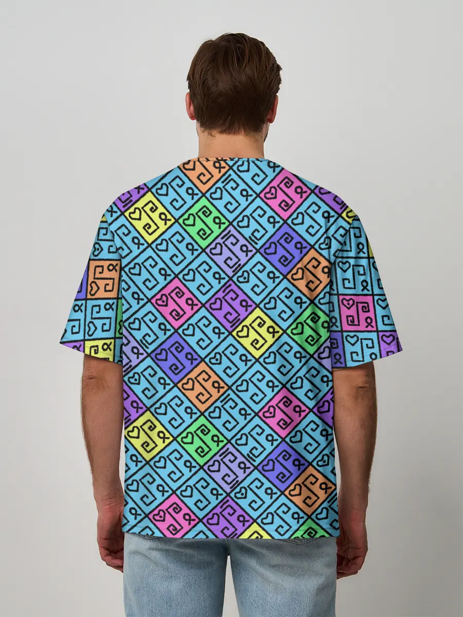 Мужская футболка оверсайз / Неоновый яркий абстрактный узо