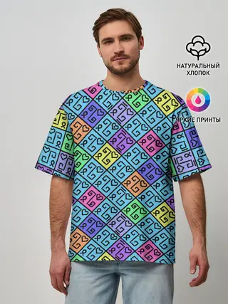 Мужская футболка оверсайз / Неоновый яркий абстрактный узо
