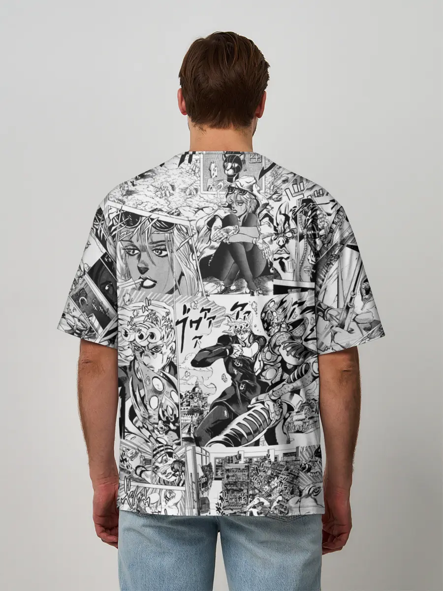 Мужская футболка оверсайз / Чернобелый комикс джоджо
