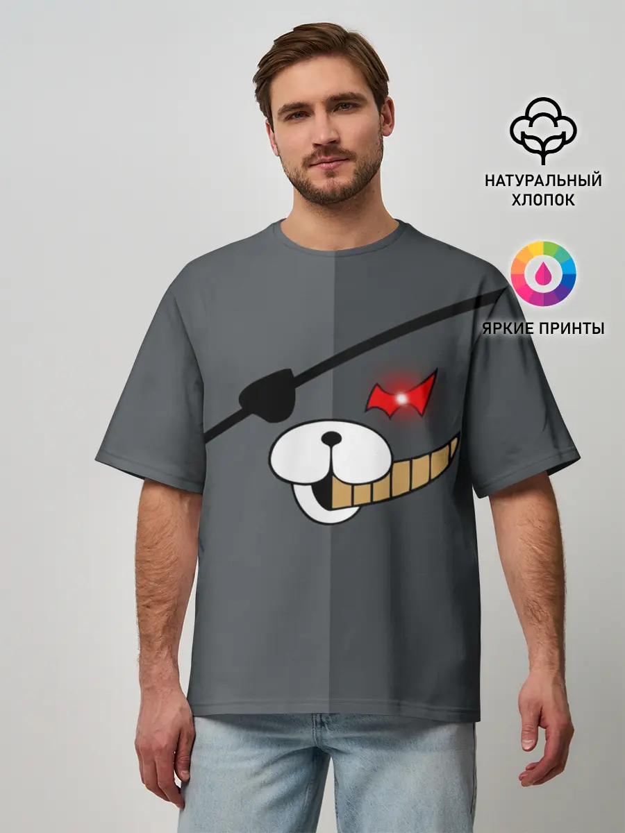 Мужская футболка оверсайз / KUROKUMA на сером