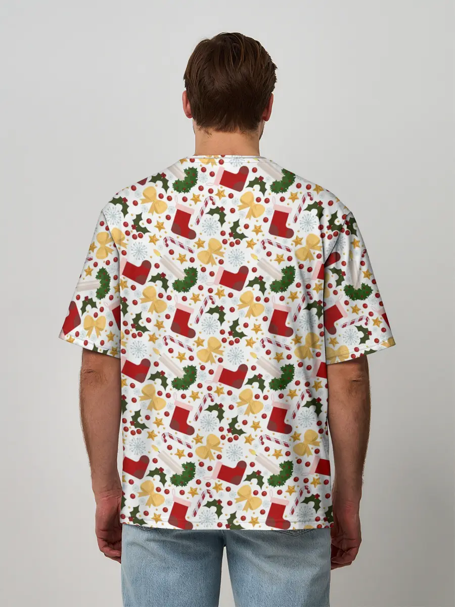 Мужская футболка оверсайз / Рождественские Чулки