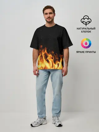 Мужская футболка оверсайз / Огонь