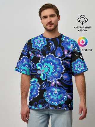 Мужская футболка оверсайз / Хохлома