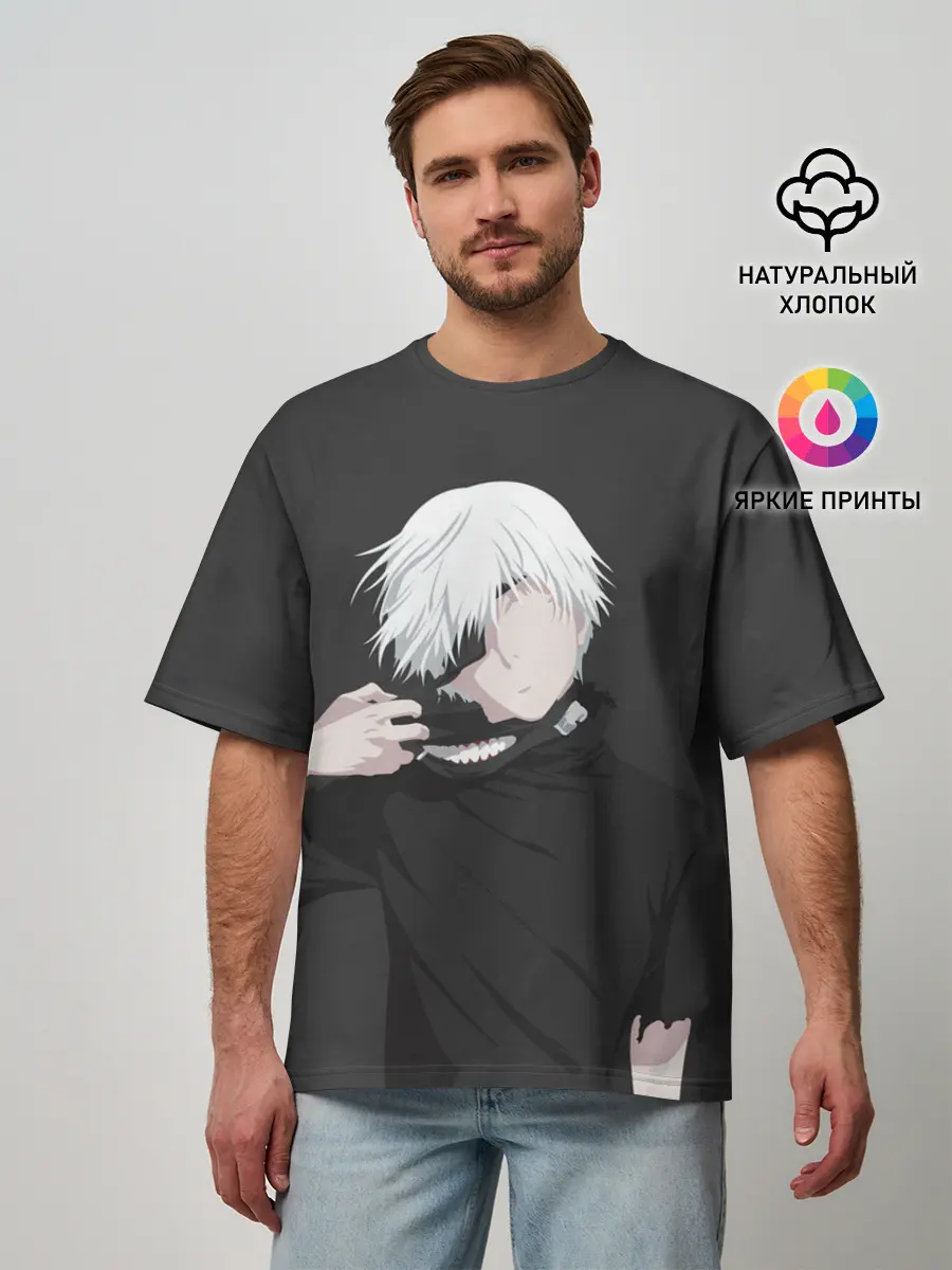 Мужская футболка оверсайз / Kaneki Ken снимает маску