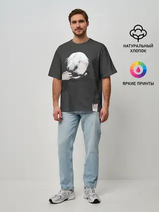 Мужская футболка оверсайз / Kaneki Ken снимает маску