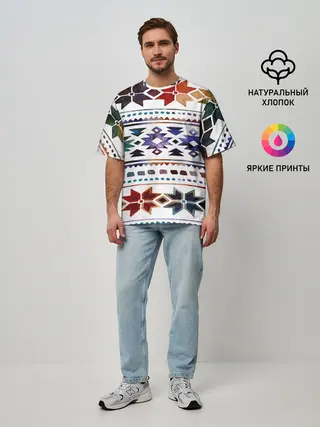 Мужская футболка оверсайз / Снежинки акварель