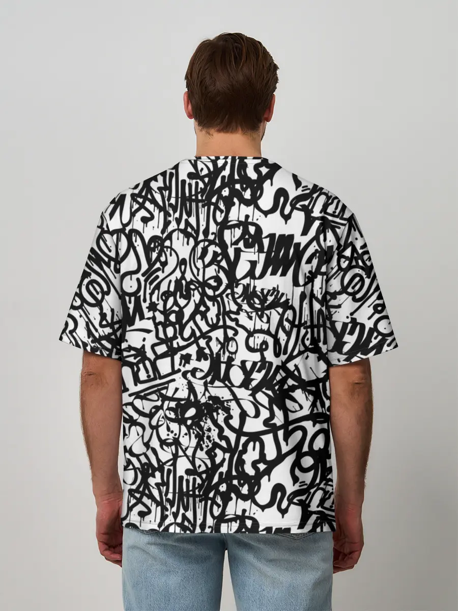 Мужская футболка оверсайз / Graffiti black on white