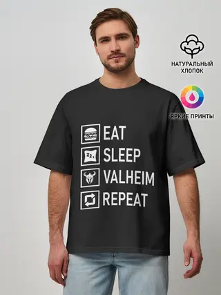 Мужская футболка оверсайз / Eat/Sleep/Valheim/Repeat