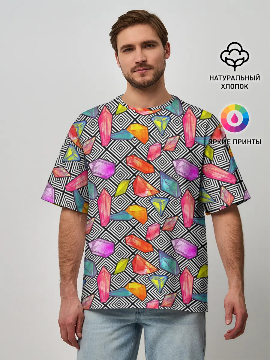 Мужская футболка оверсайз / Кристаллы