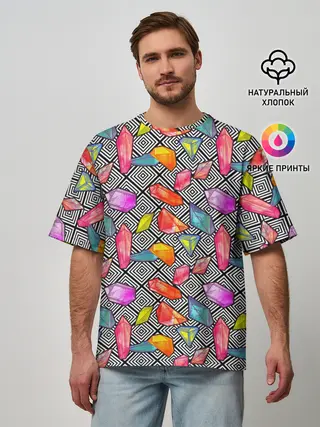 Мужская футболка оверсайз / Кристаллы