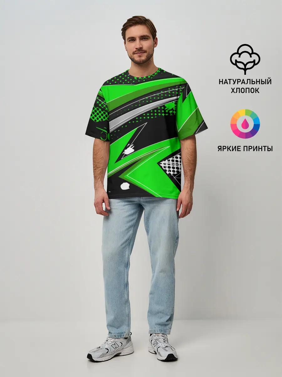 Мужская футболка оверсайз / Зеленая краска