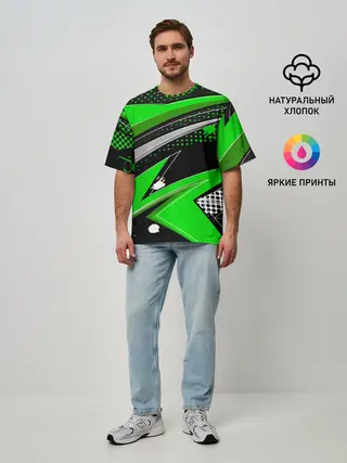 Мужская футболка оверсайз / Зеленая краска