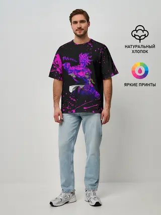 Мужская футболка оверсайз / Дзётаро указывает фиолетовые брызги