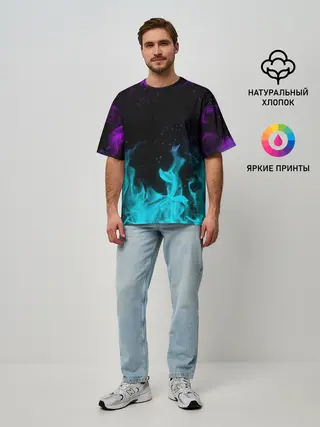 Мужская футболка оверсайз / НЕОНОВЫЙ ОГОНЬ | NEON FIRE