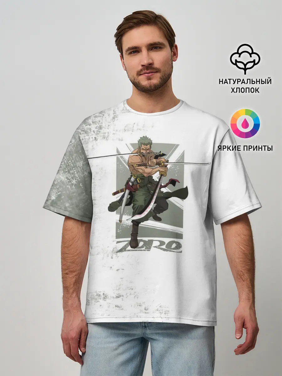 Мужская футболка оверсайз / Зоро One Piece. Большой куш