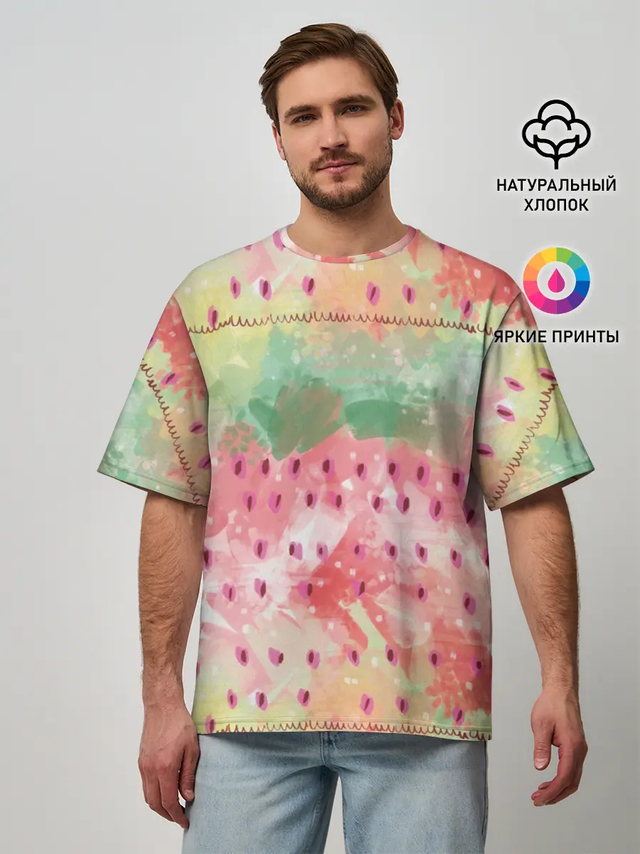 Мужская футболка оверсайз / Бархатный арбуз