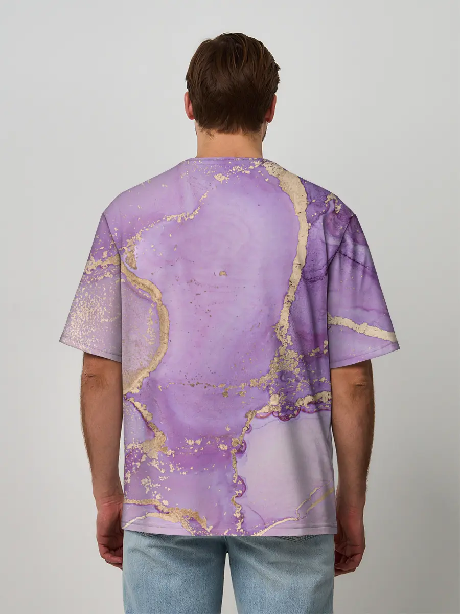 Мужская футболка оверсайз / Сиреневые разводы краски