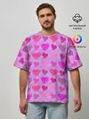 Мужская футболка оверсайз / Розовые сердечки