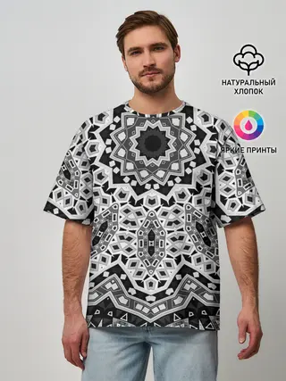 Мужская футболка оверсайз / Черно-белый орнамент