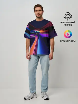 Мужская футболка оверсайз / Красочные светящиеся линии