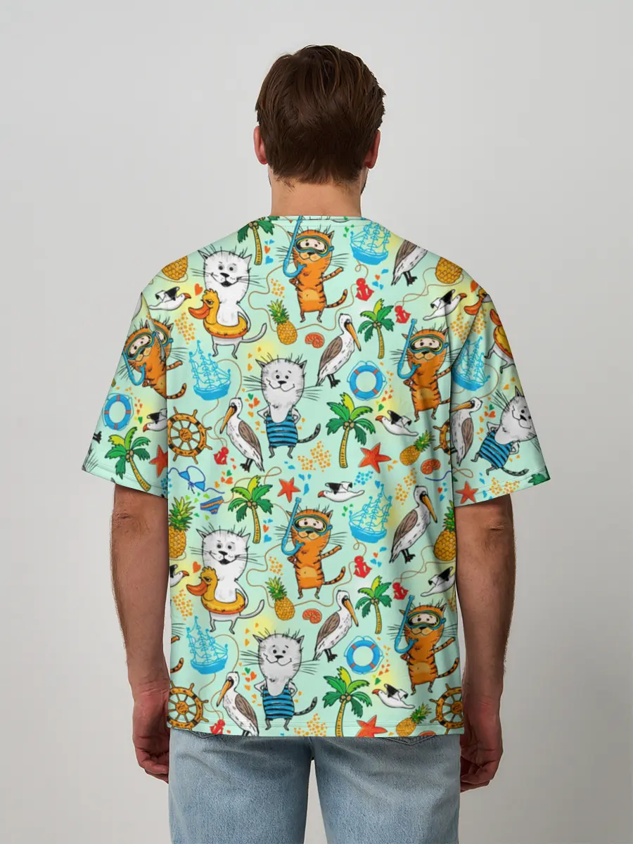 Мужская футболка оверсайз / Коты на отдыхе